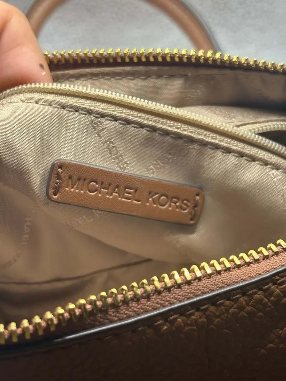 Michael Kors Carine Extra Small Pebbled Leather Satchel in Luggage